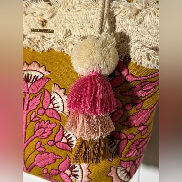 Spartina 449 Embroidered Fringe Pom Pom Tote - Picture 3 of 16